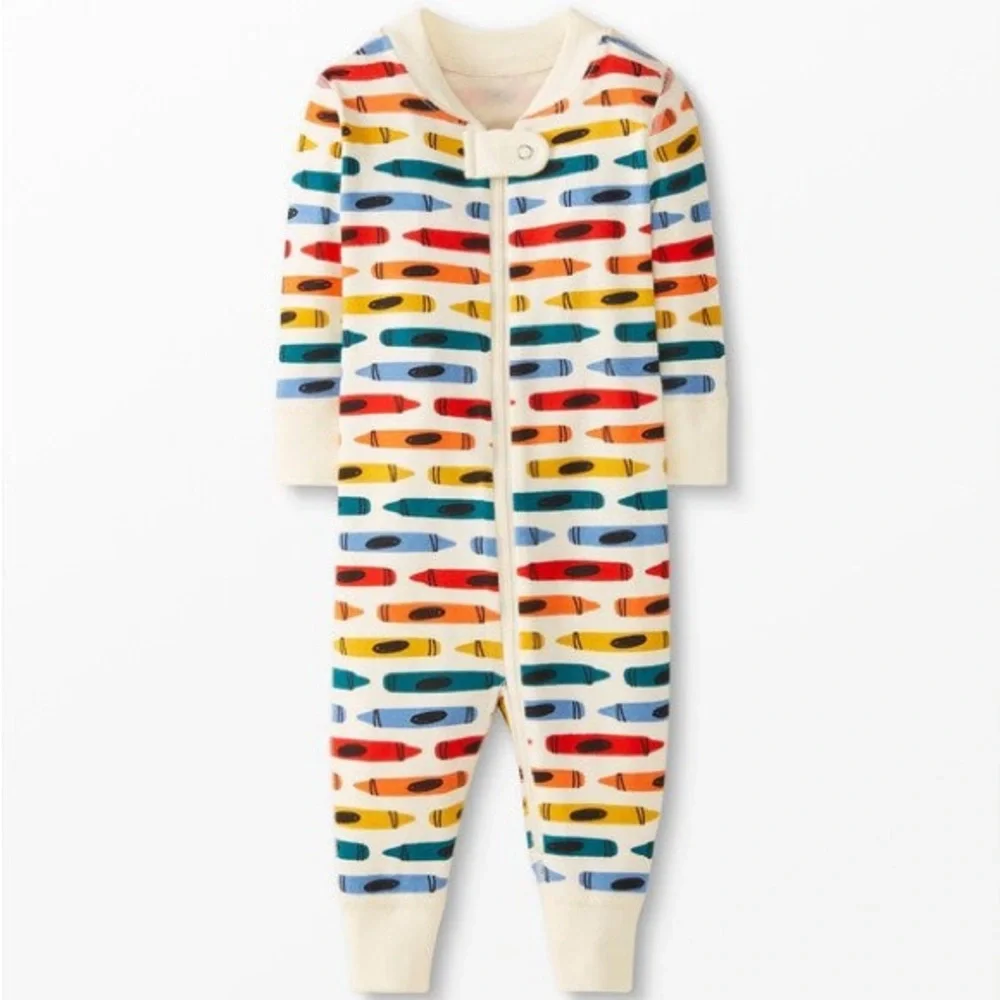 Hanna‎ Andersson Baby Zip Sleeper Colorful Crayon Print Pajamas Size 3-6M Pjs
